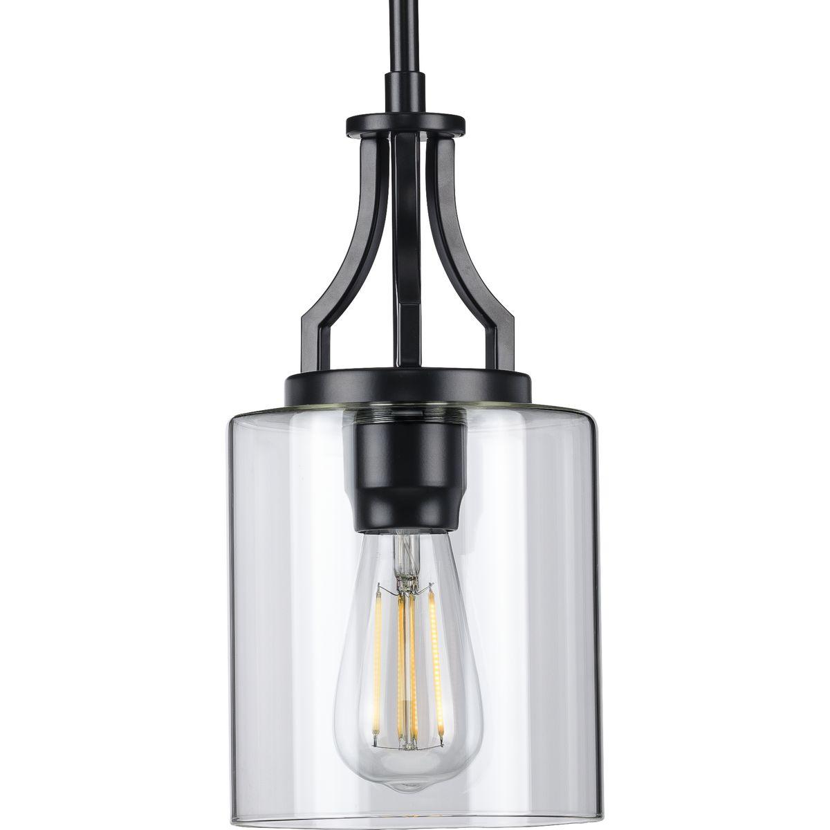 Progress Lighting Lassiter 1-Light Mini-Pendant, Matte Black, Clear Glass Shade