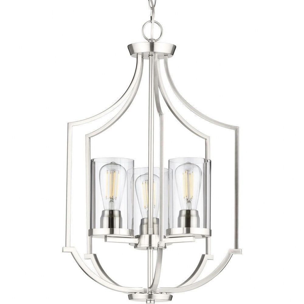 Progress Lighting Lassiter 3-Light Foyer Brushed Nickel Pendant with Clear Glass Shades