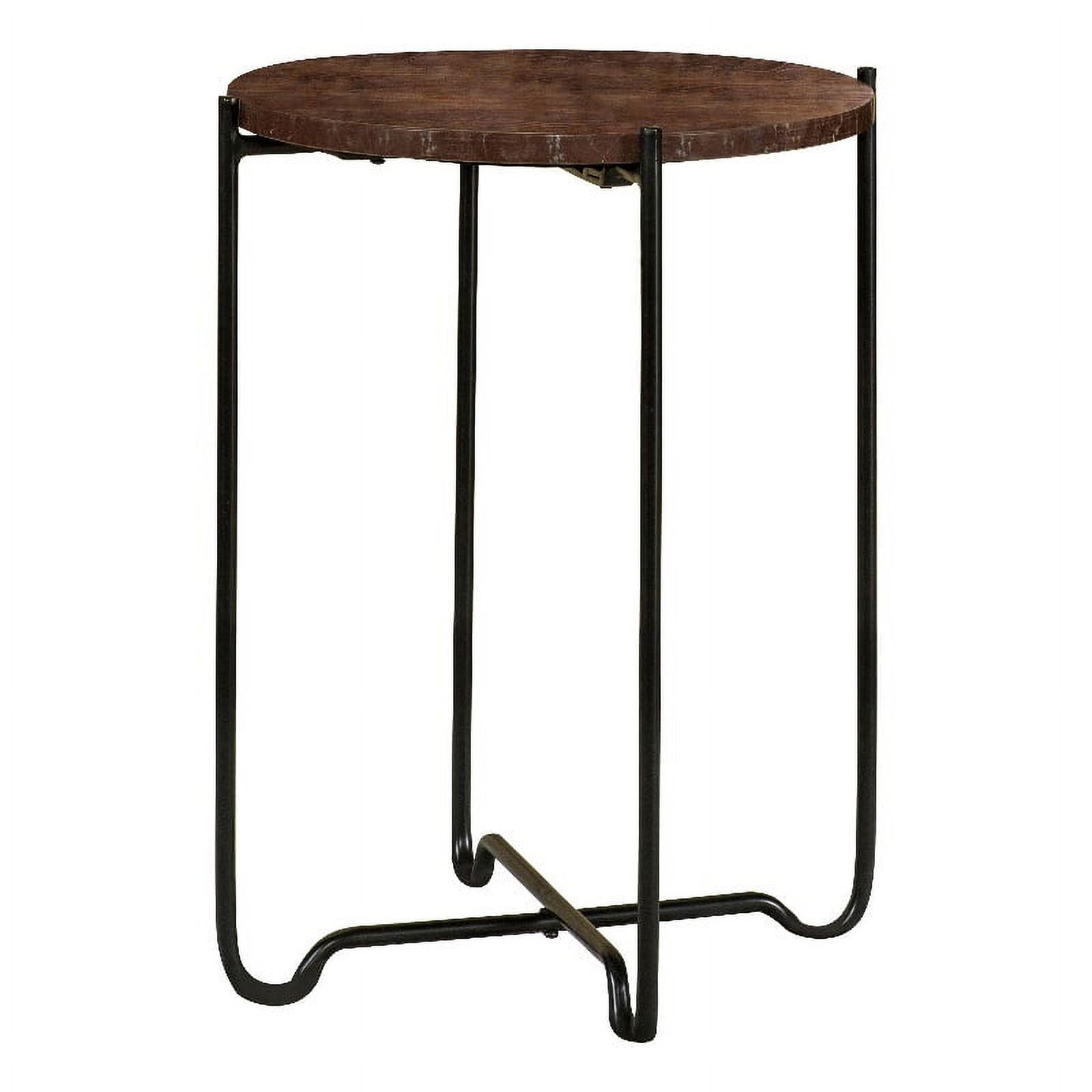 Latifa Round Black Metal Accent Table with Marble Top