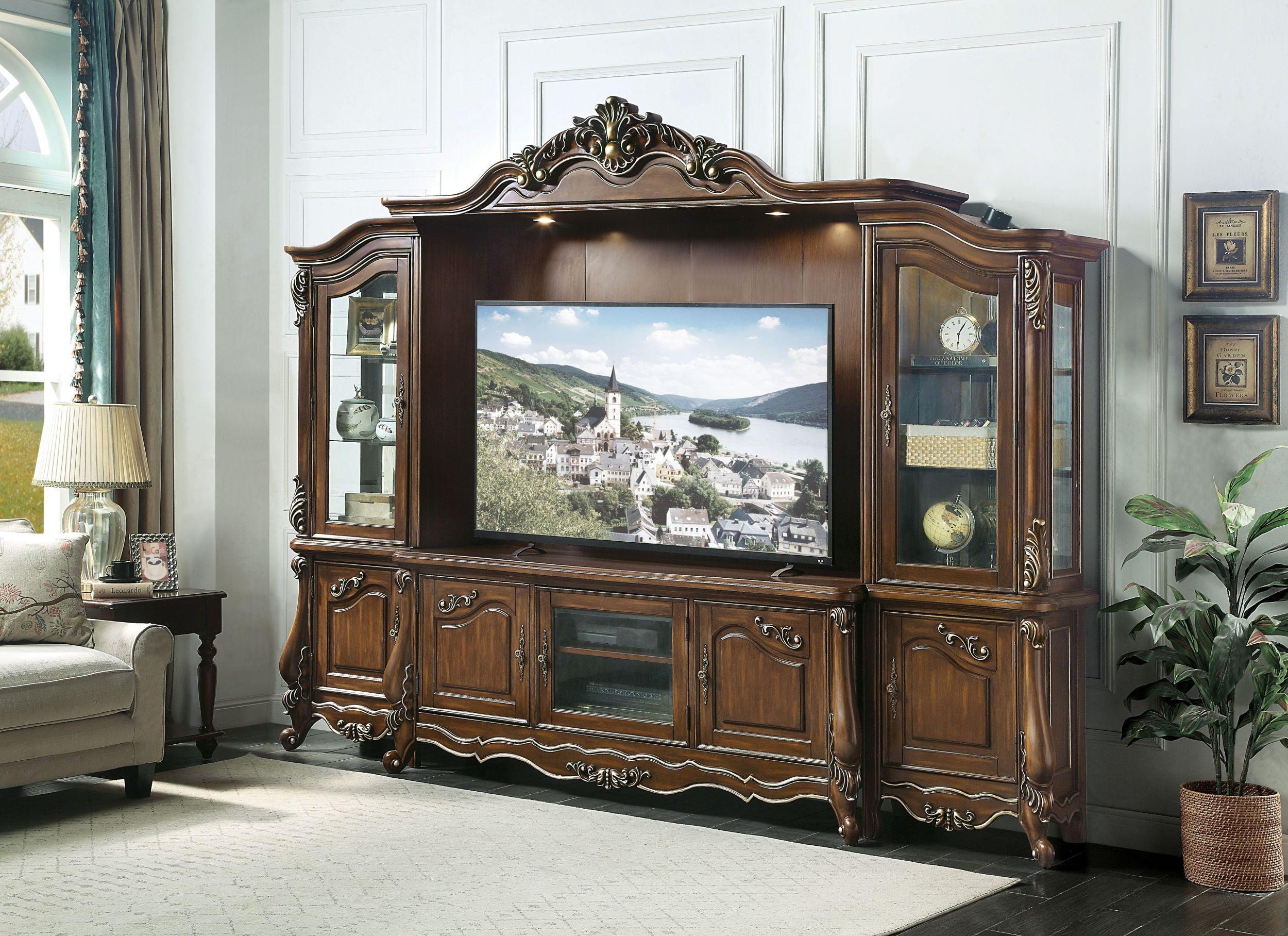 Latisha Antique Oak 121" Entertainment Center with Glass Doors