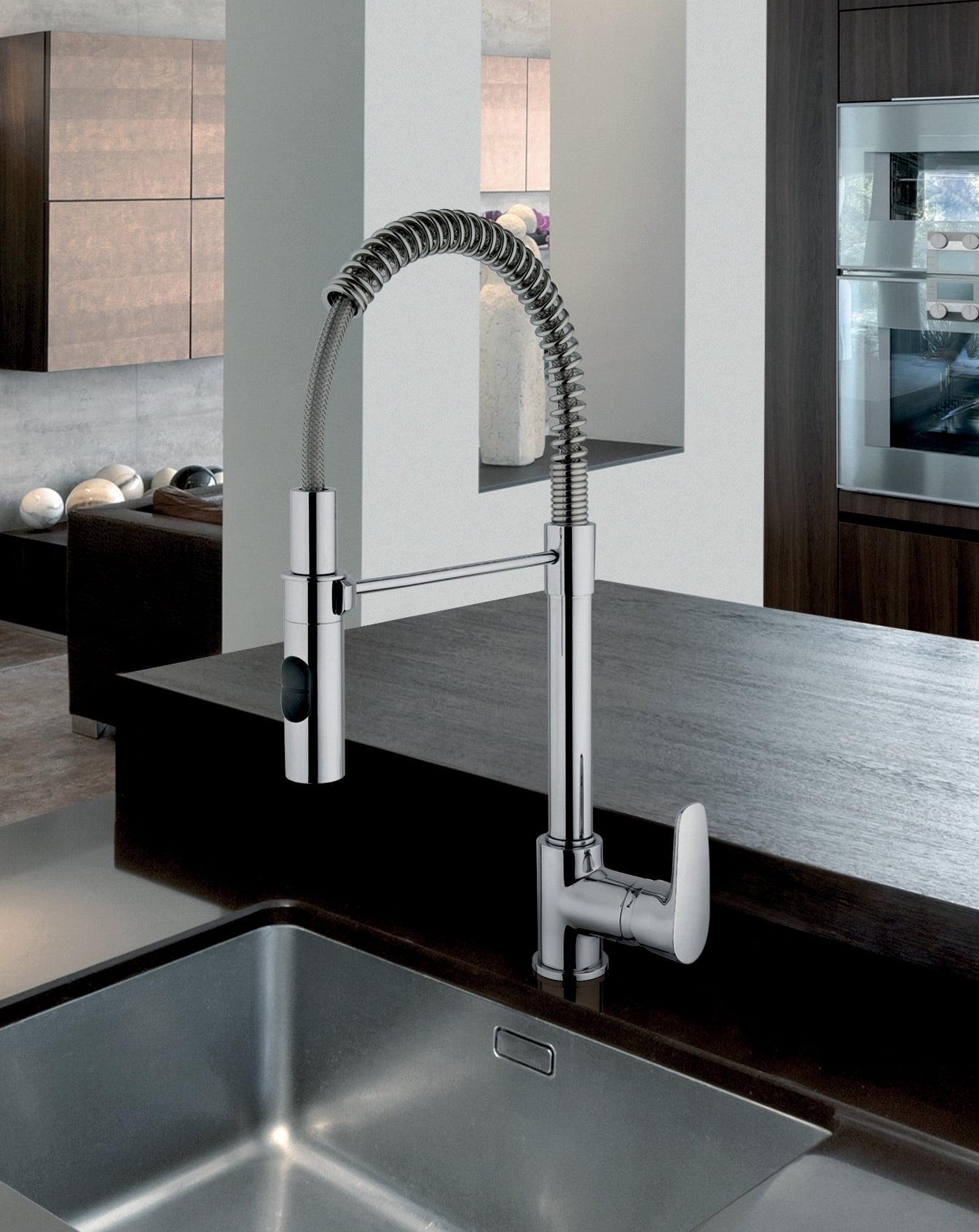 Chrome Brass Pull-Down Spray Kitchen Faucet with Deck Mount