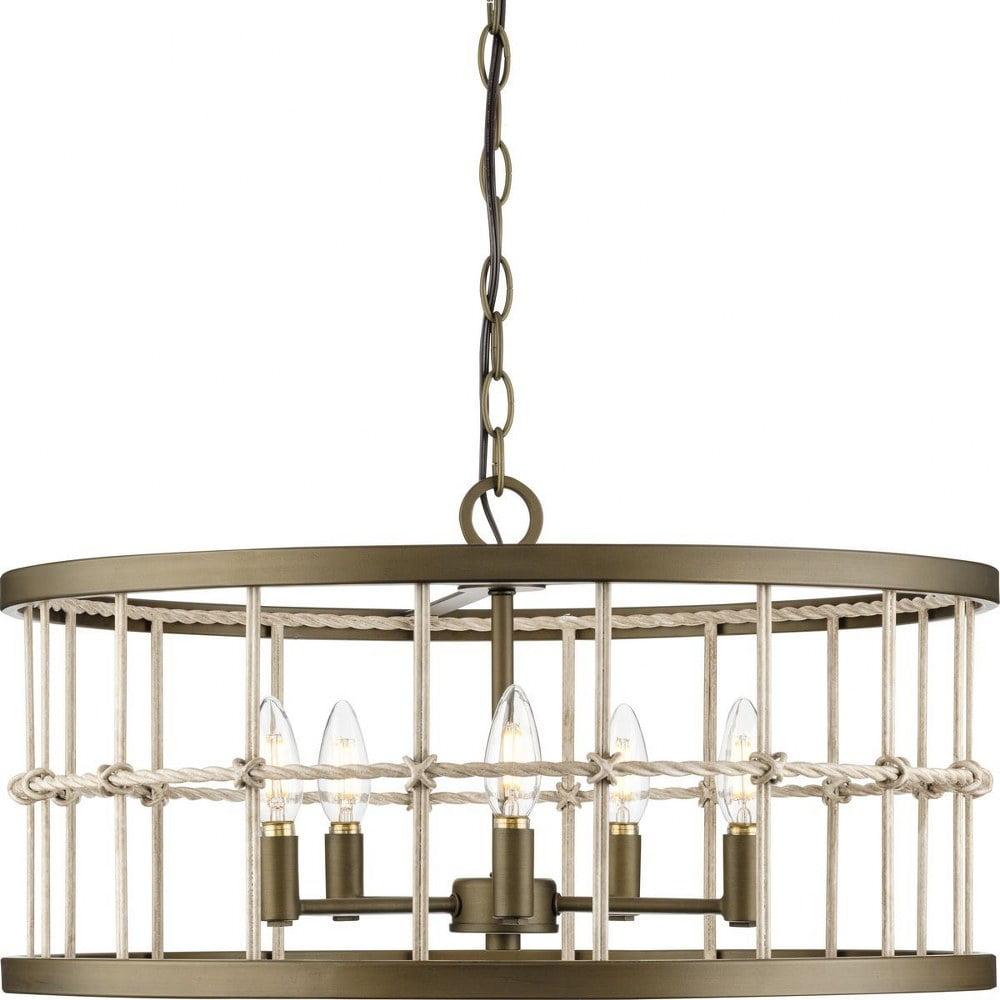 Progress Lighting Lattimore 5-Light Chandelier, Aged Brass, Woven Metal Shade