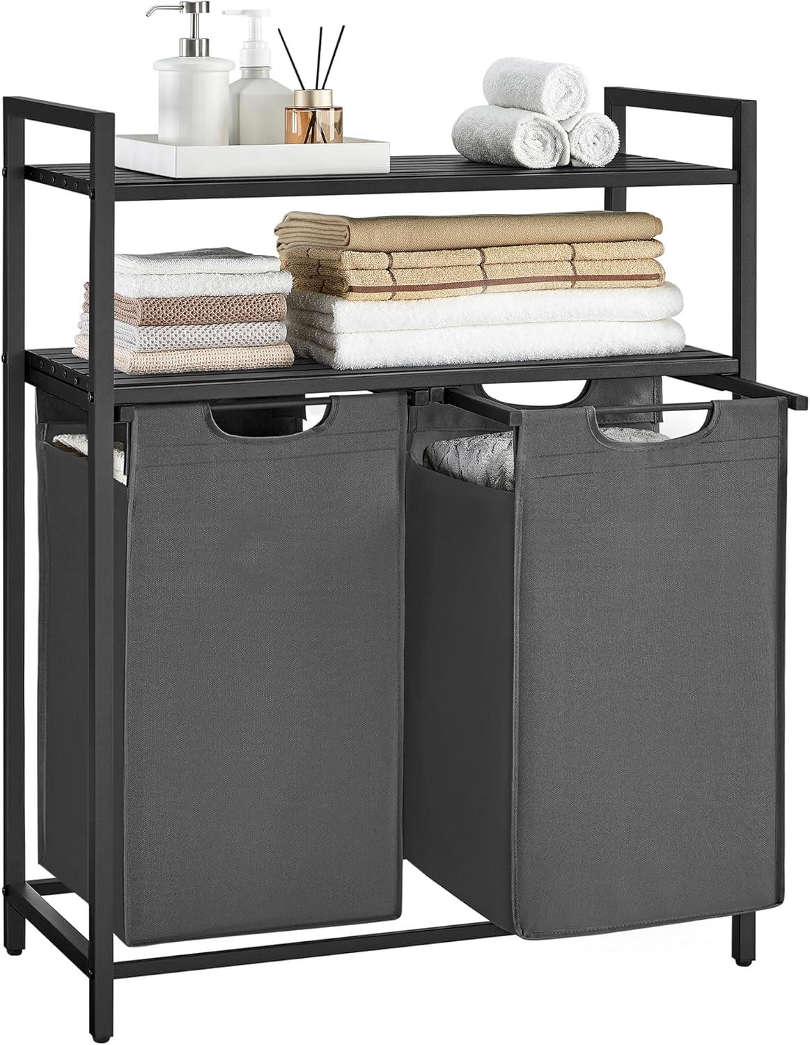 VASAGLE Laundry Hamper, Laundry Basket, Laundry Sorter with 2 Pull-Out and Removable Bags Black and Gray