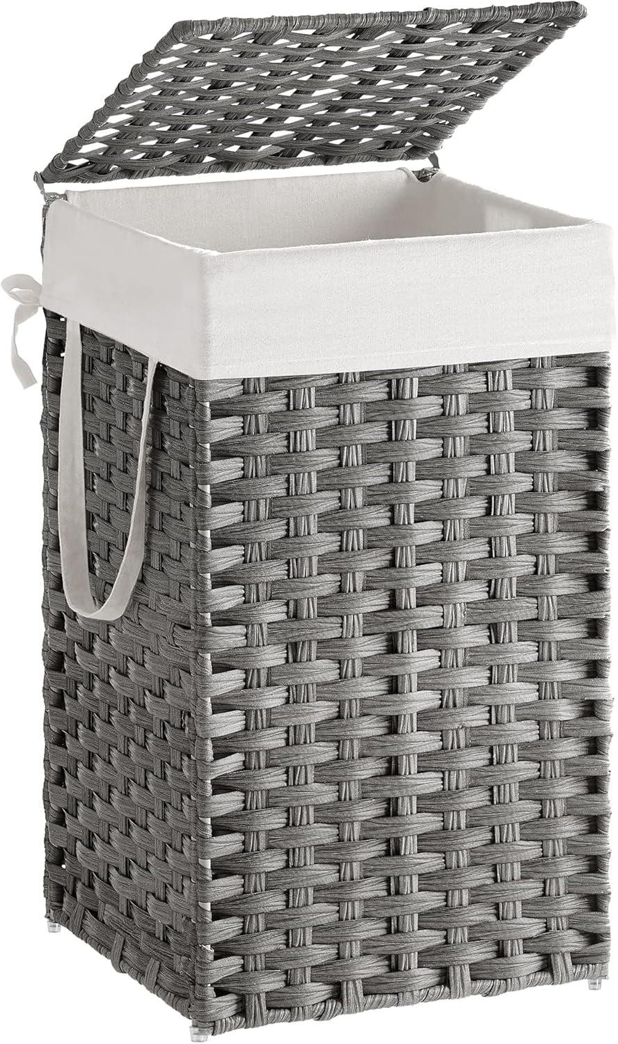 Laundry Hamper with Lid, 17.2 Gallon (65 L) Synthetic Rattan Clothes Laundry Basket with Lid and Handles, Foldable, Removable Liner, Dove Gray