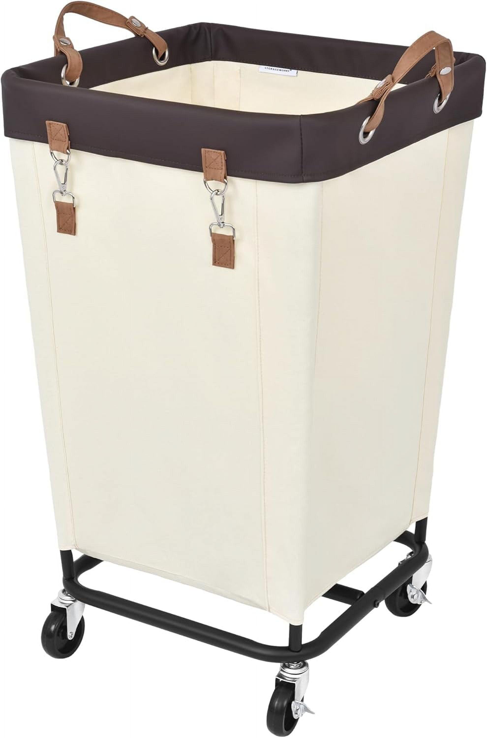 Beige and Brown 160L Canvas Laundry Hamper with Wheels