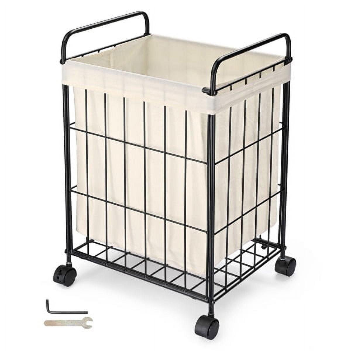 Black Iron Frame Laundry Hamper with Wheels and Canvas Bag