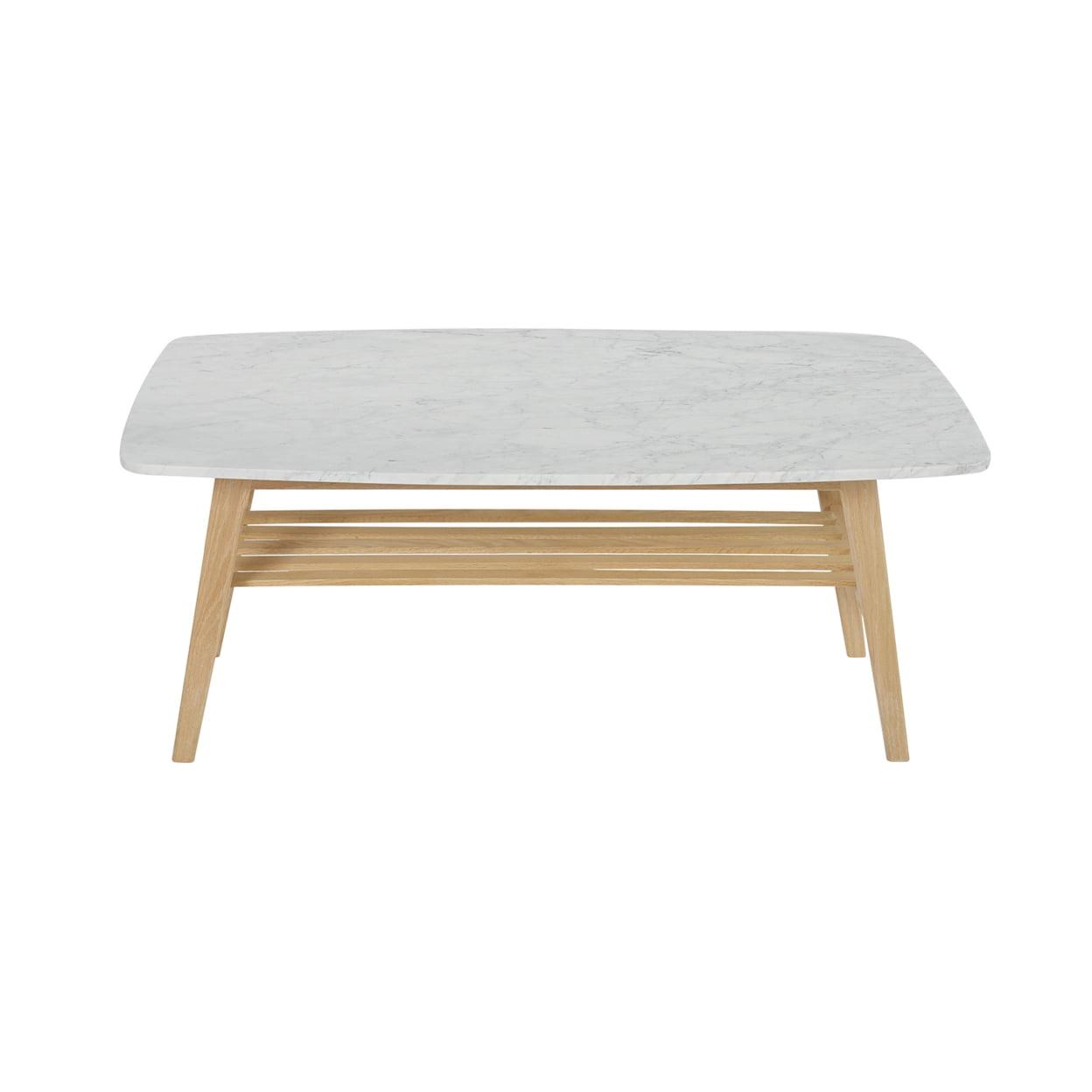 Laura 43" Rectangular White Marble Coffee Table with Oak Shelf