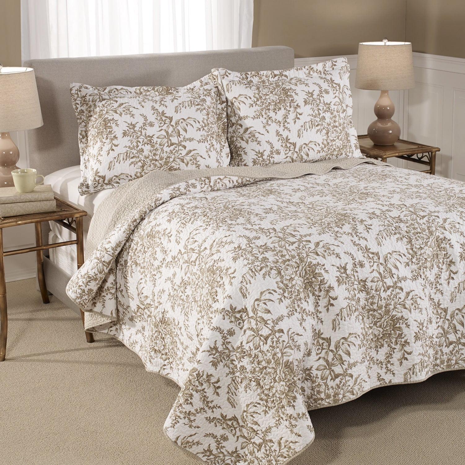 Mocha King Cotton Reversible Quilt Set with Trim