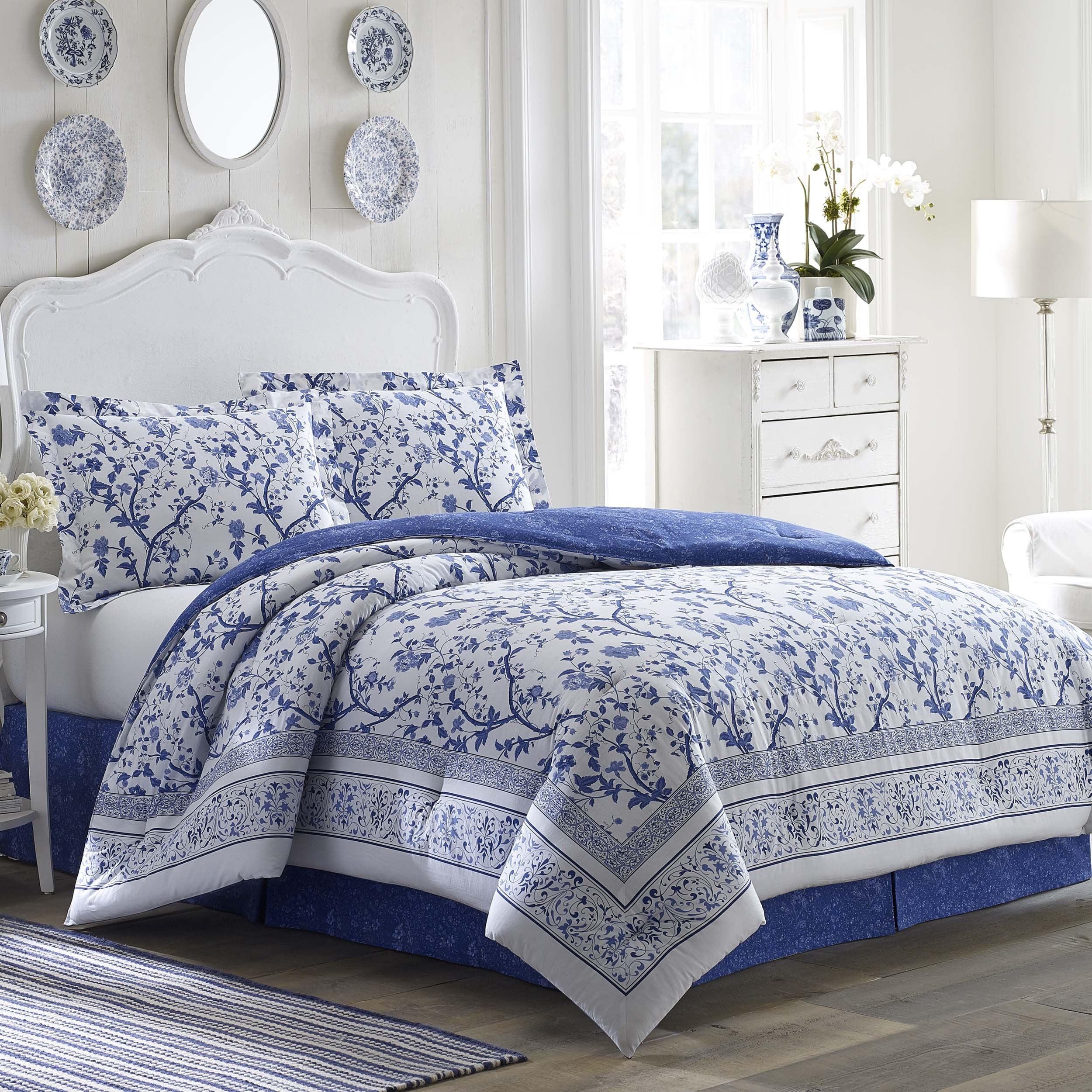 Laura Ashley Laura Ashley Charlotte Cotton Reversible Blue Comforter Set
