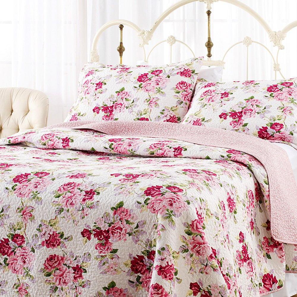 Laura Ashley Laura Ashley Lidia Cotton Reversible Pink Quilt Set