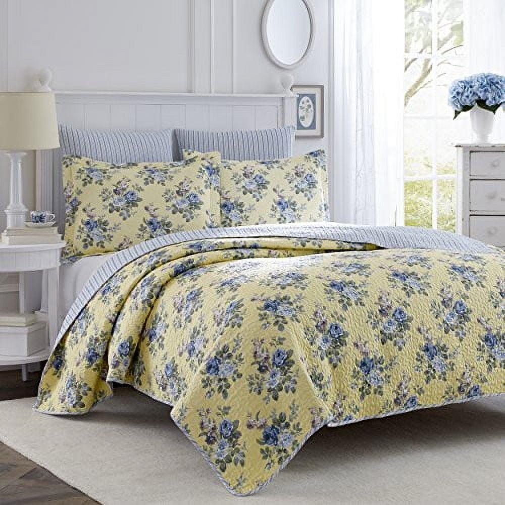 Linley Twin Blue and Yellow Cotton Reversible Quilt Set