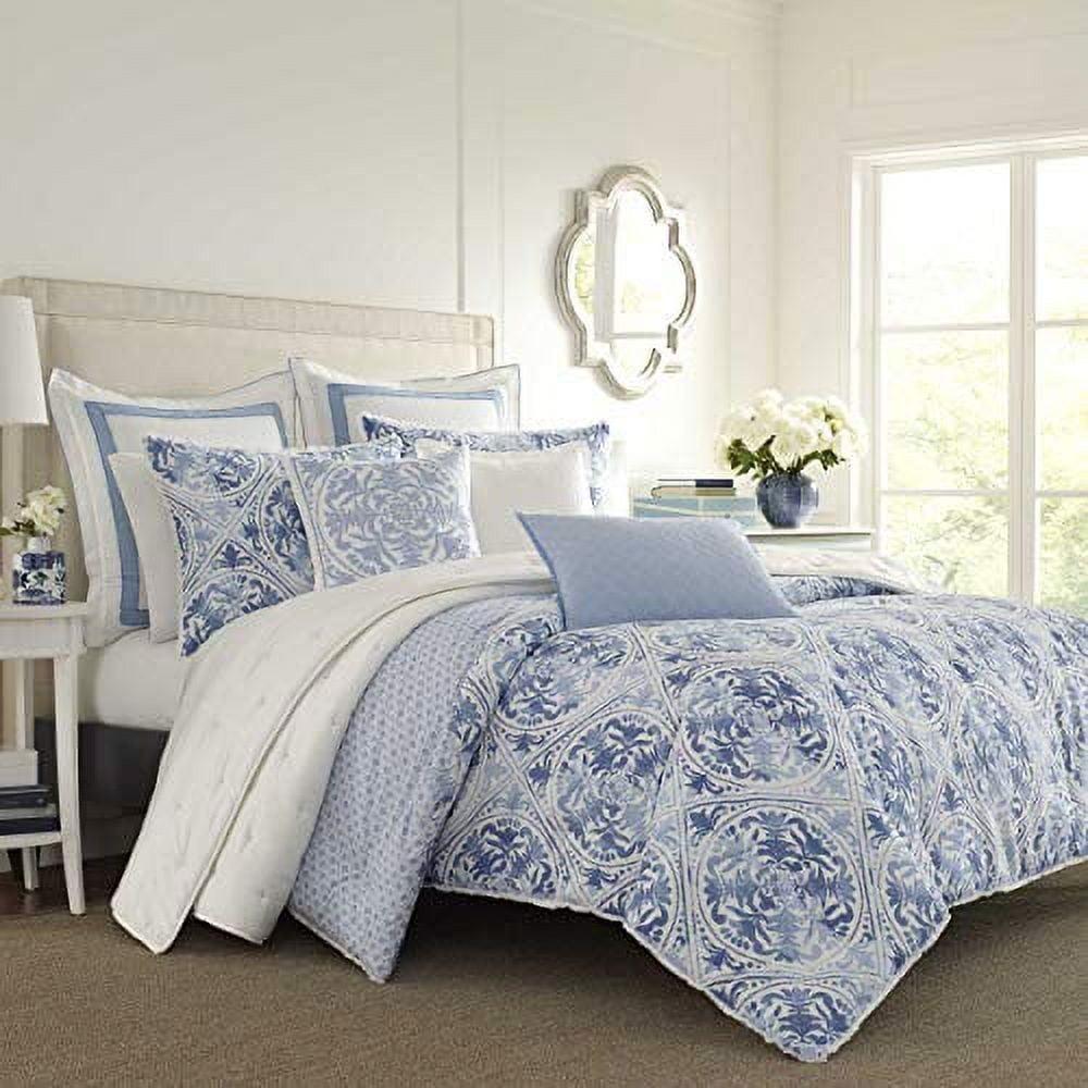 Blue and White Embroidered Cotton Euro Sham