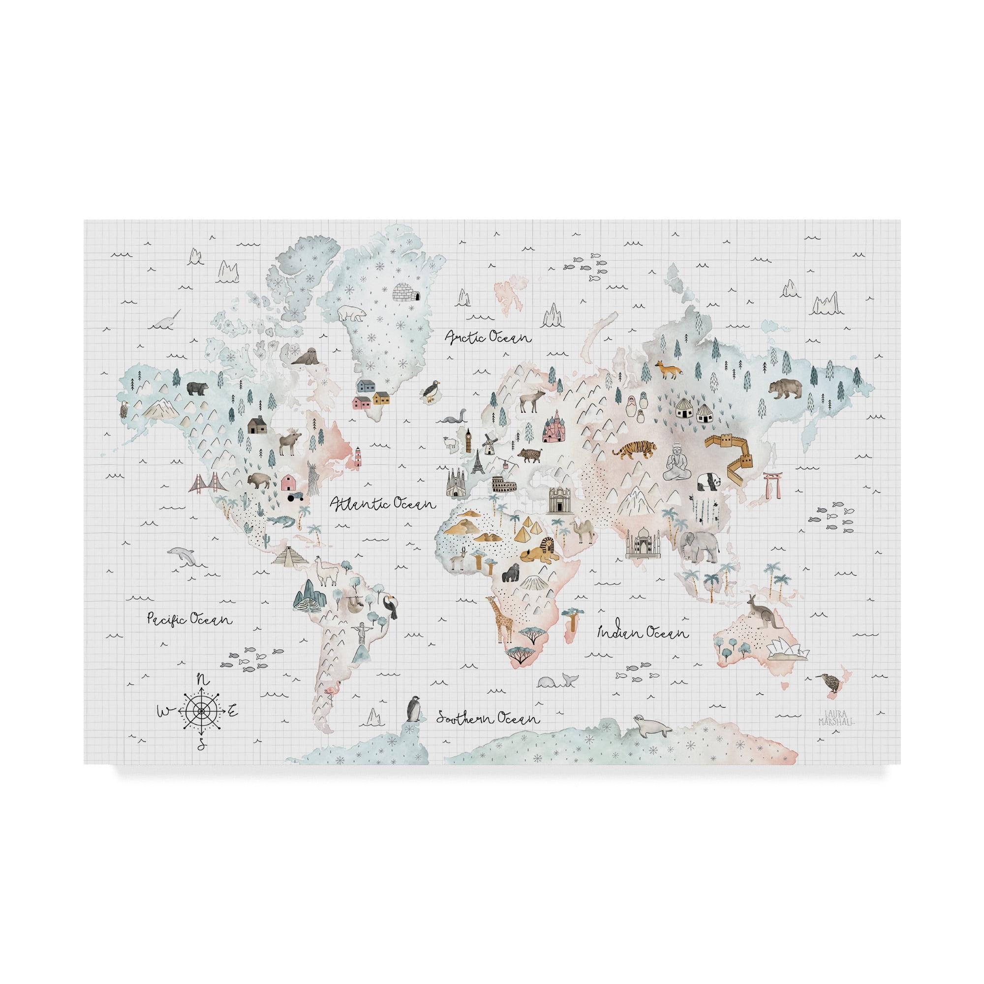 Trademark Fine Art - Laura Marshall 'World Traveler I' Canvas Art - 16x24