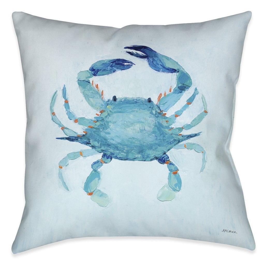 Laural Home  Aqua Crab Indoor/Outdoor Decorative Pillow White 18" x 18"