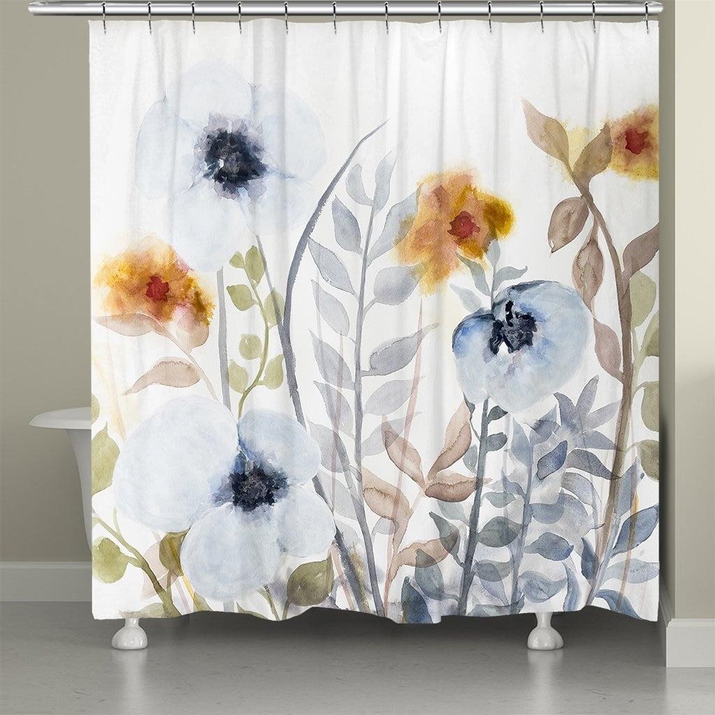 Ivory Floral Watercolor Fabric Shower Curtain 72" x 71"