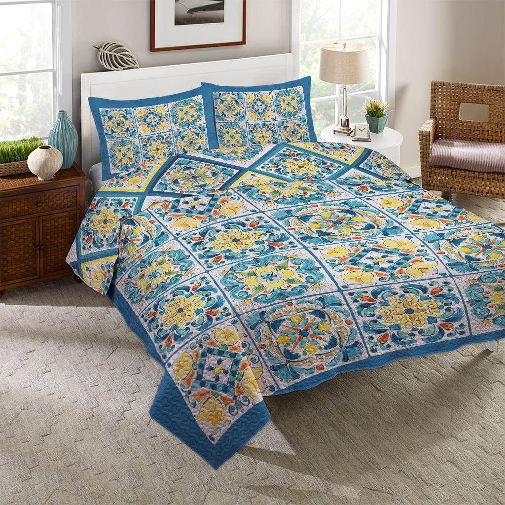 Laural Home Mediterranean Breeze Cotton Machine Woven Quilt Set