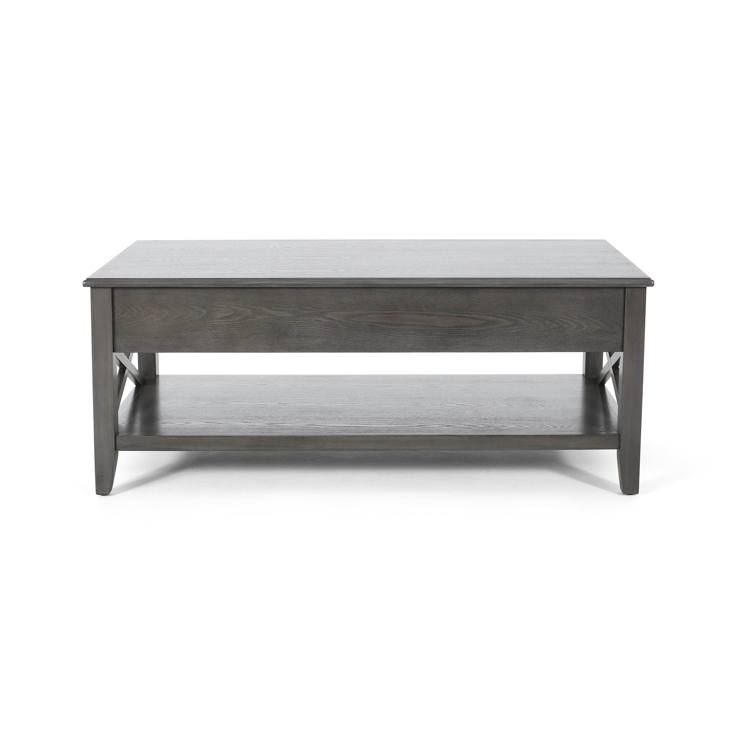 Farmhouse Gray Rectangular Wood Lift-Top Coffee Table with Storage