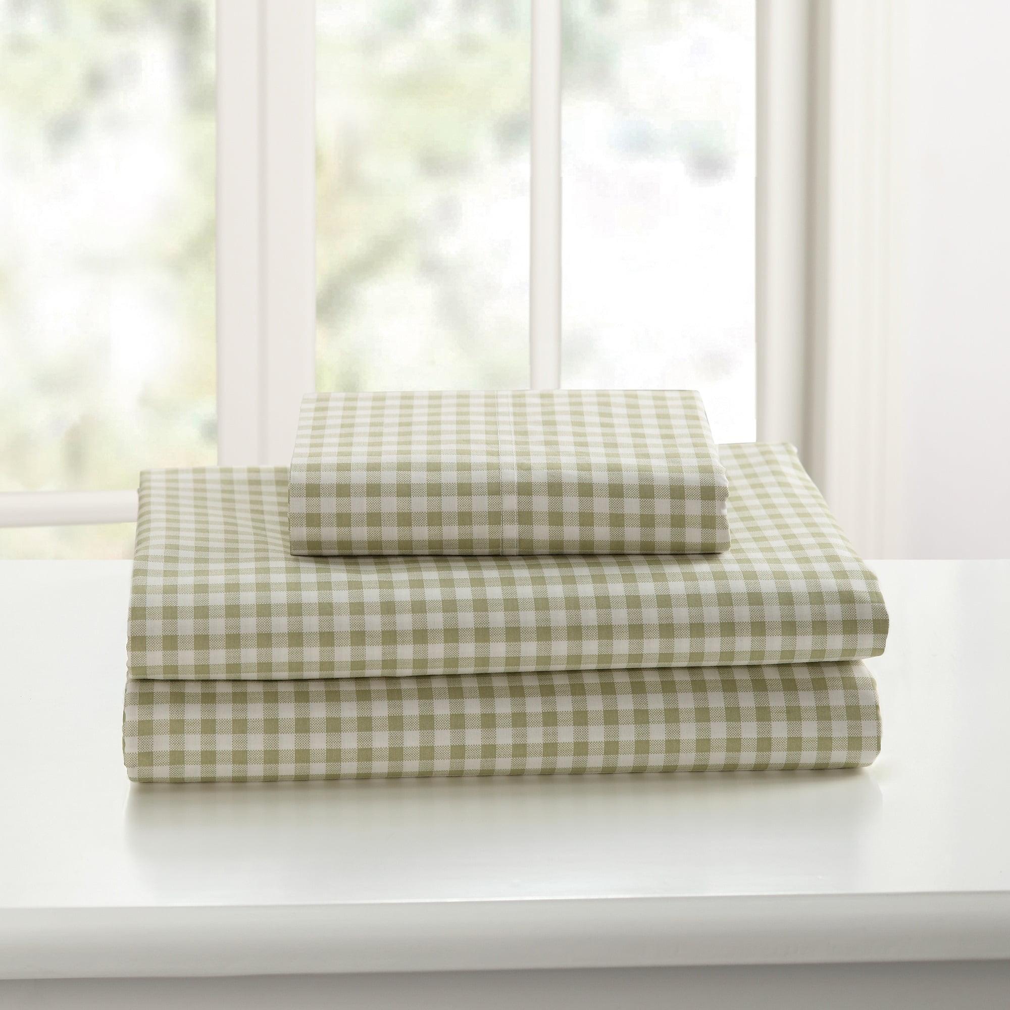 Twin Green Gingham Cotton Percale Sheet Set