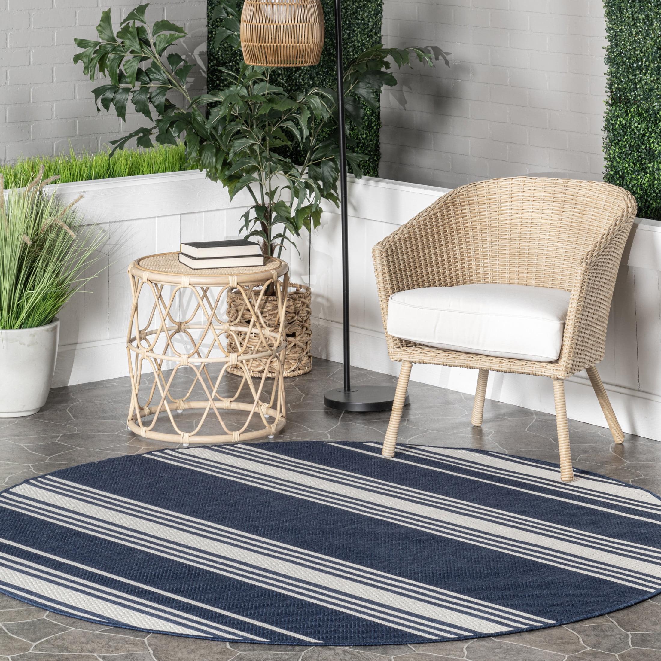 Nuloom Romy Striped Indoor/Outdoor Area Rug, Round 6' 7", Navy