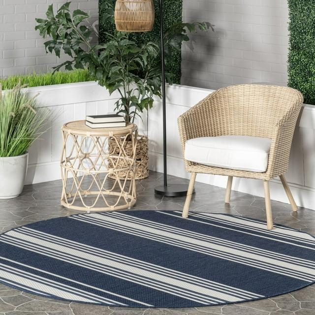 Nuloom Romy Striped Indoor/Outdoor Area Rug, Round 6' 7", Navy