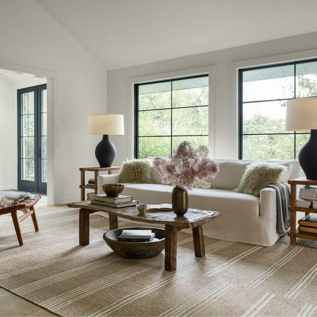 Lauren Liess x Rugs USA - Birchwood Reversible Striped Wool Indoor Area Rug, Runner 2' 6" x 8', Dark Beige