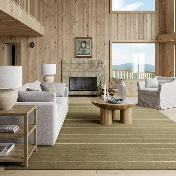 Rugs USA Nightwalk Striped Wool Area Rug, 9' 6" x 13' 6", Nightwalk Olive Green