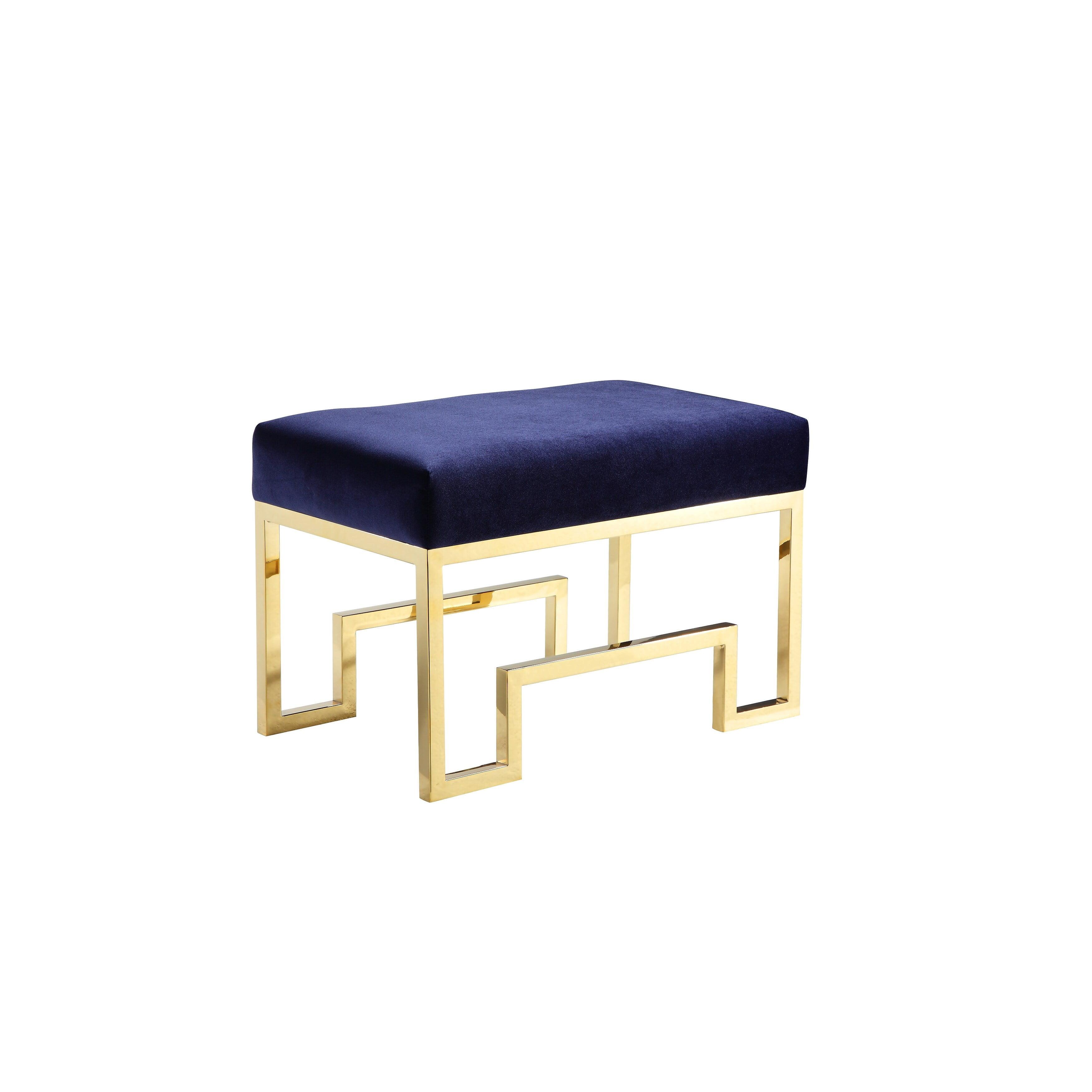 Laurence 18" Gold Stainless Steel & Navy Velvet Stool