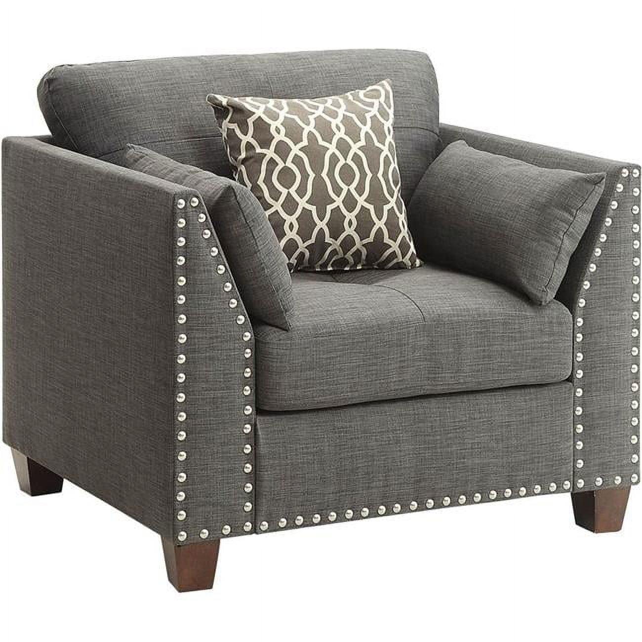 Gray Nailhead Trim Wood Accent Chair with Pillows