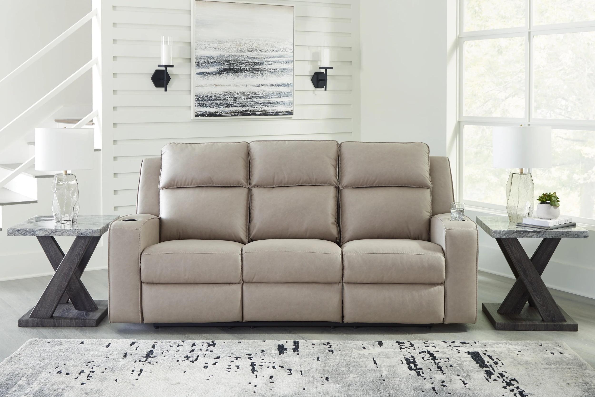 Pebble Faux Leather Reclining Sofa with Cup Holders