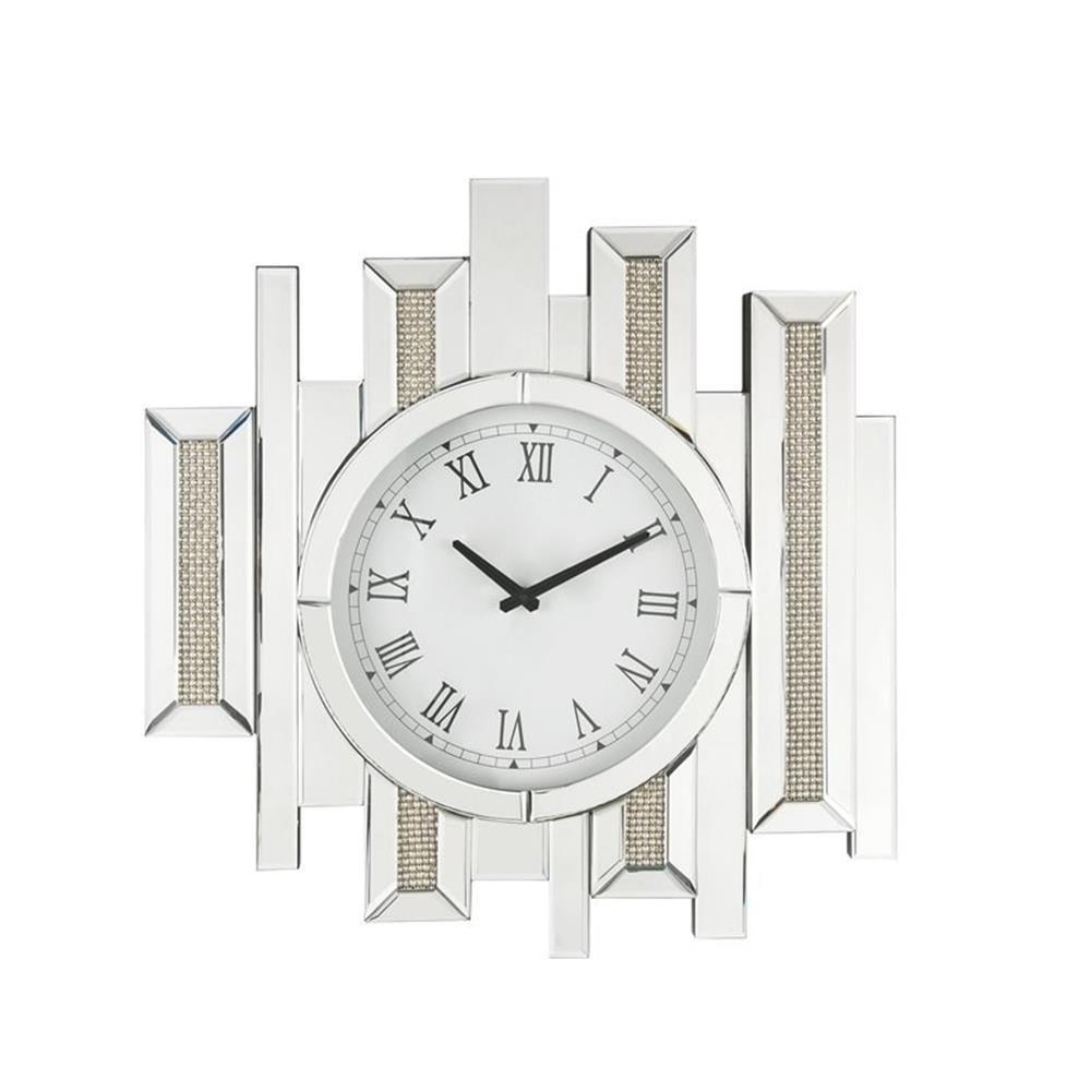 Lavina Mirrored Wall Clock with Faux Diamonds and Roman Numerals