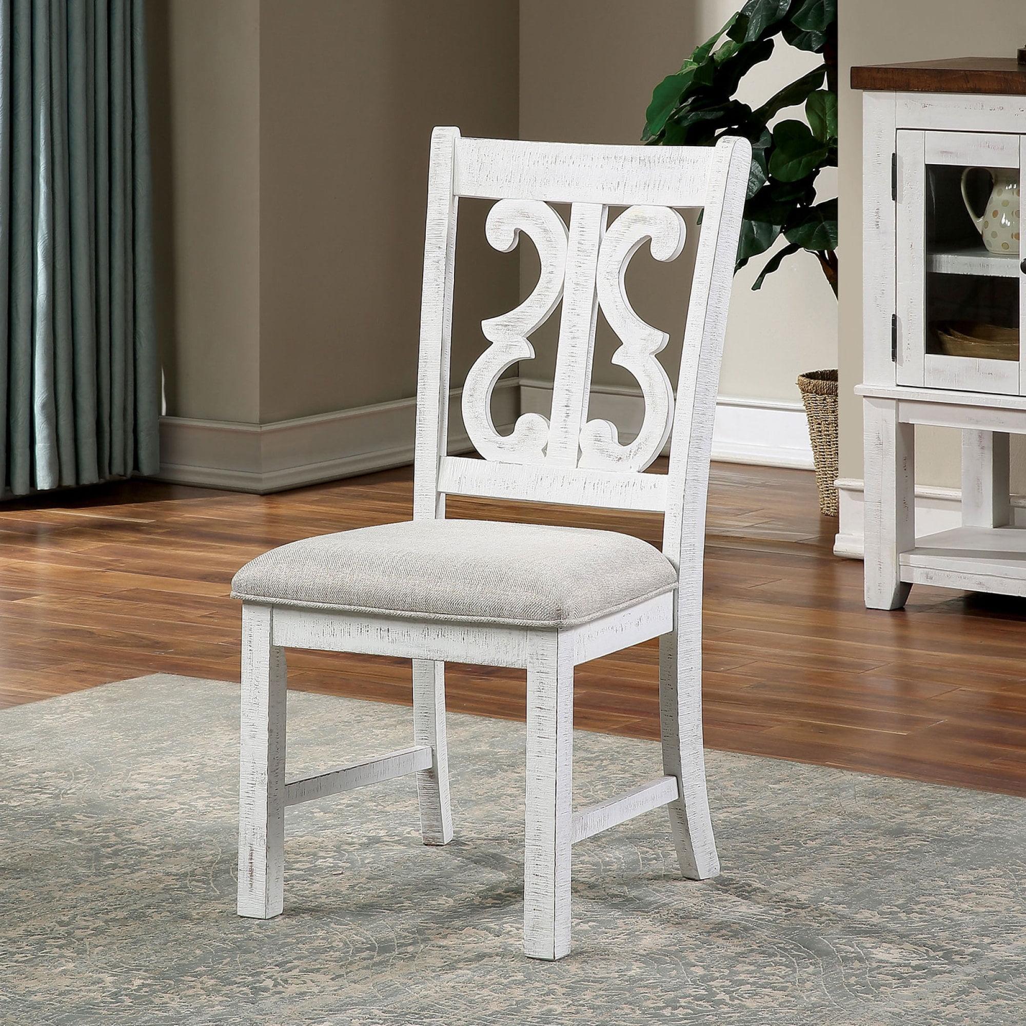 Distressed White Upholstered Queen Anne Side Chairs, Set of 2