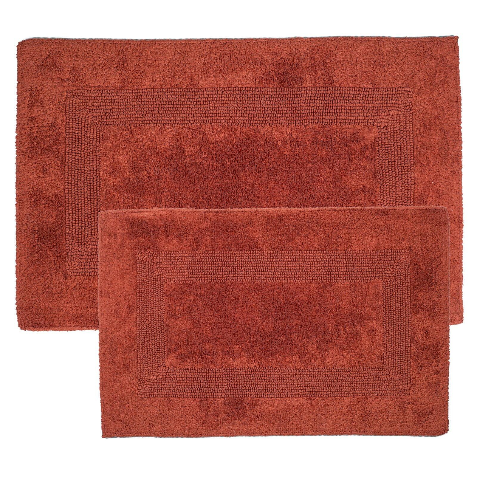 Brick Red Egyptian Cotton Luxurious 2-Piece Bath Rug Set