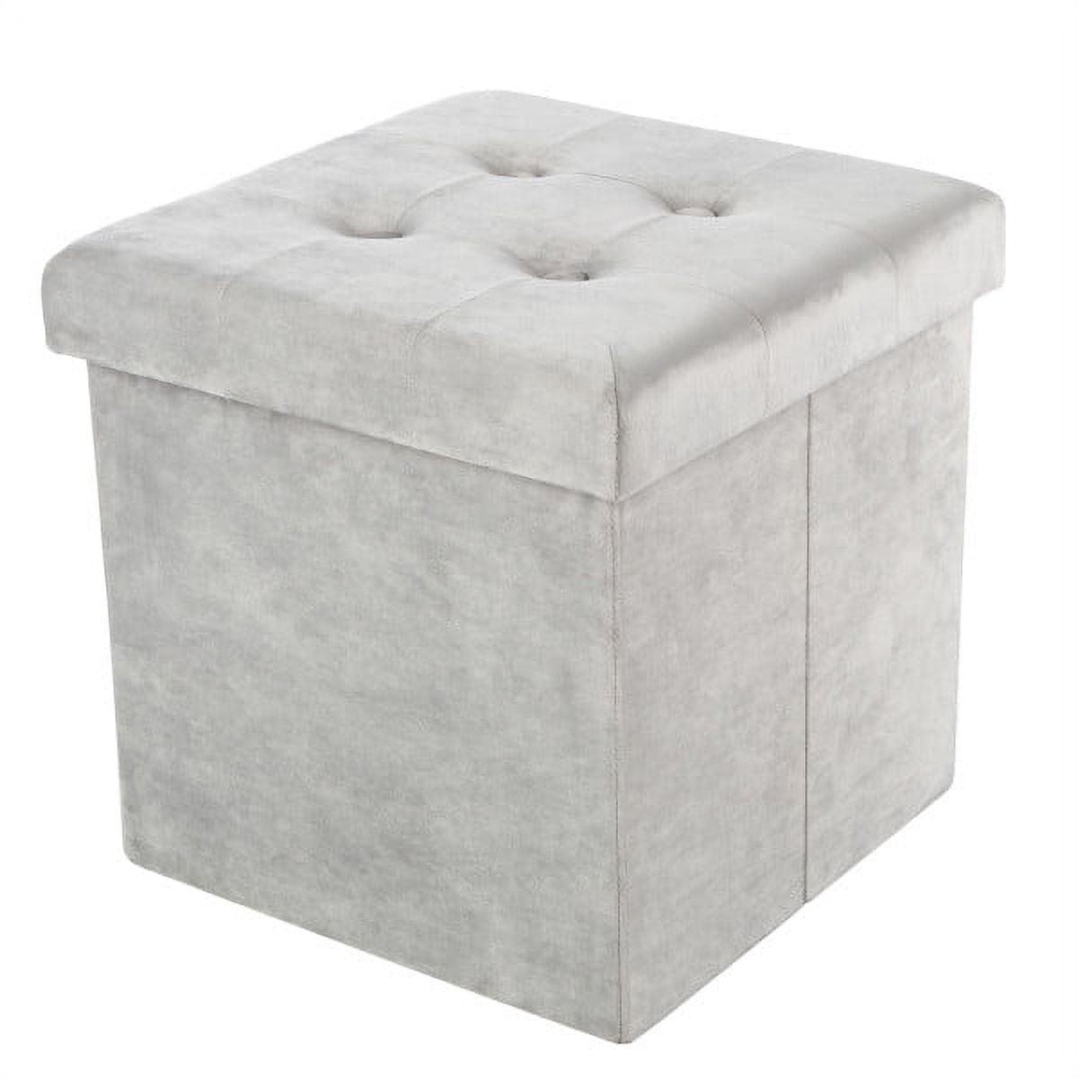 Premium Gray Velvet 15'' Multipurpose Tufted Storage Ottoman