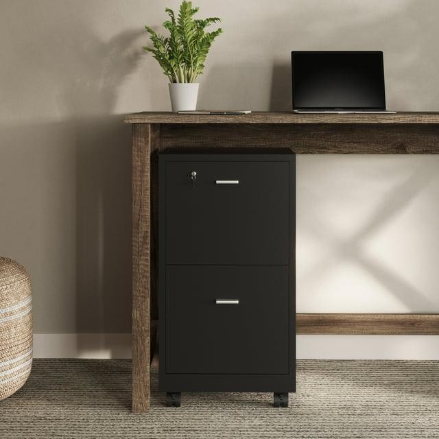 Lavish Home 2-Drawer File Cabinet with Lock and Rolling Wheels (Black)