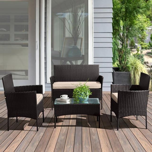 Pure Garden 4pc Outdoor Patio Rattan Furniture Set Black