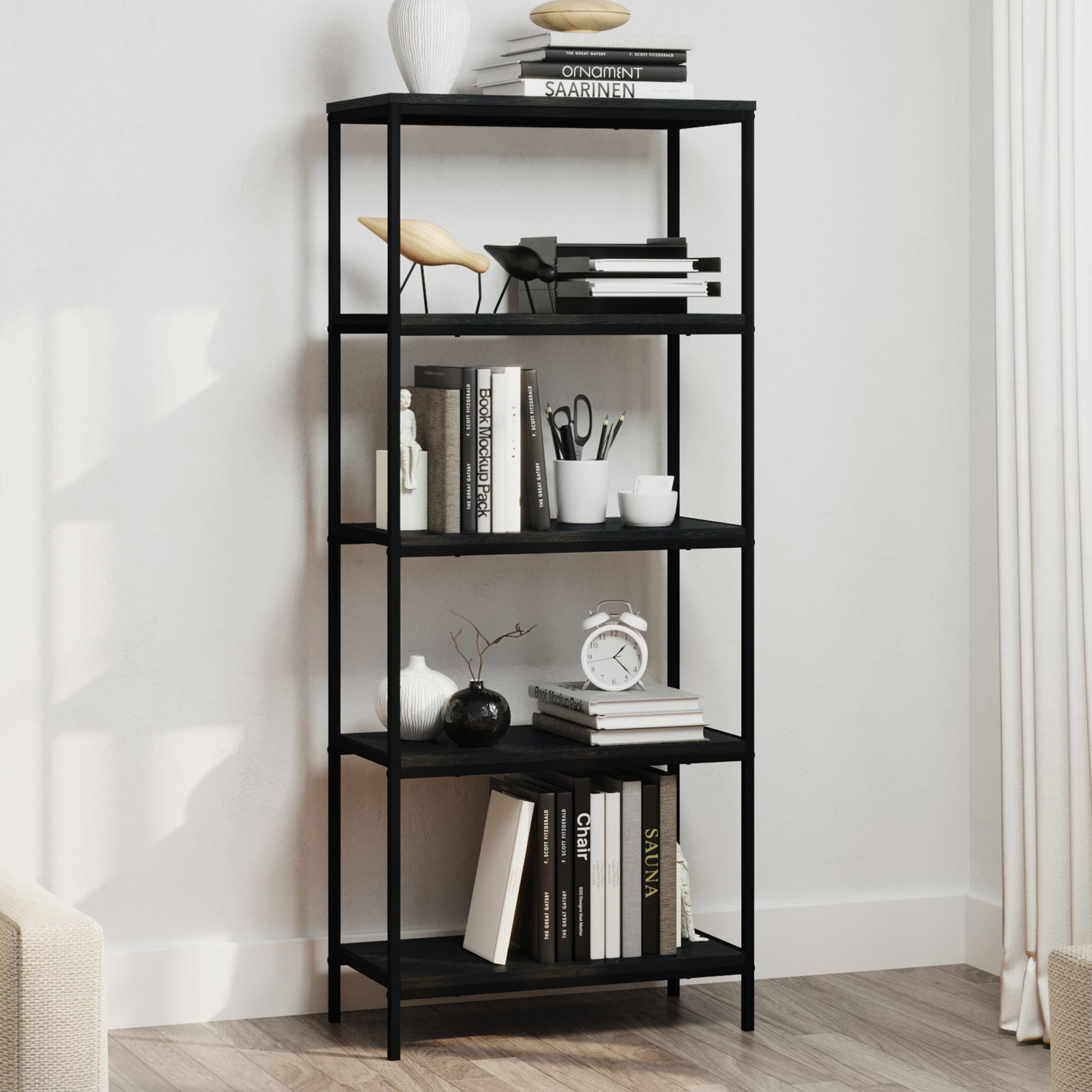 Lavish Home 5-Tier Bookshelf - Open Industrial Style Etagere Wooden Shelving Unit