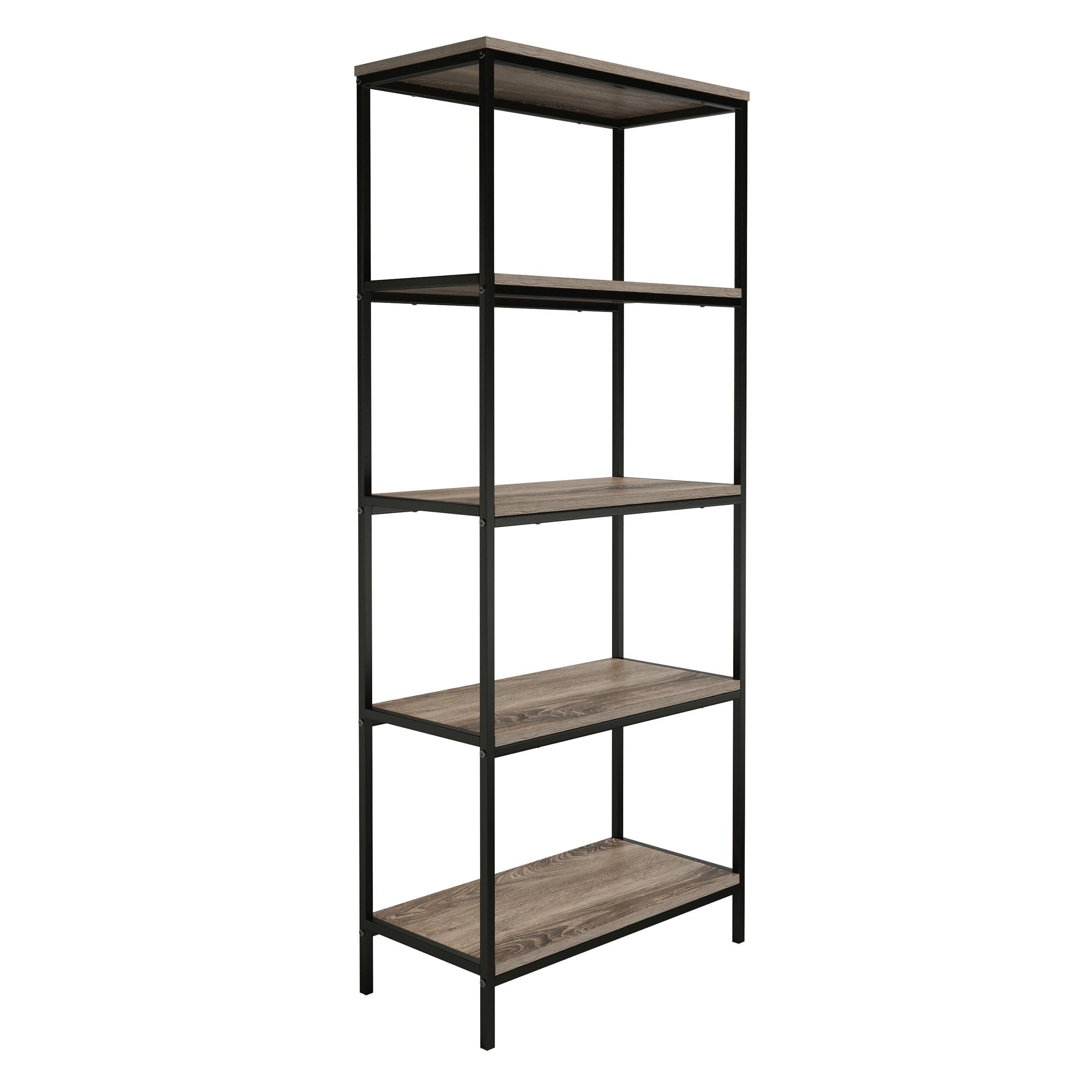 Rustic Gray Woodgrain 5-Tier Industrial Bookshelf