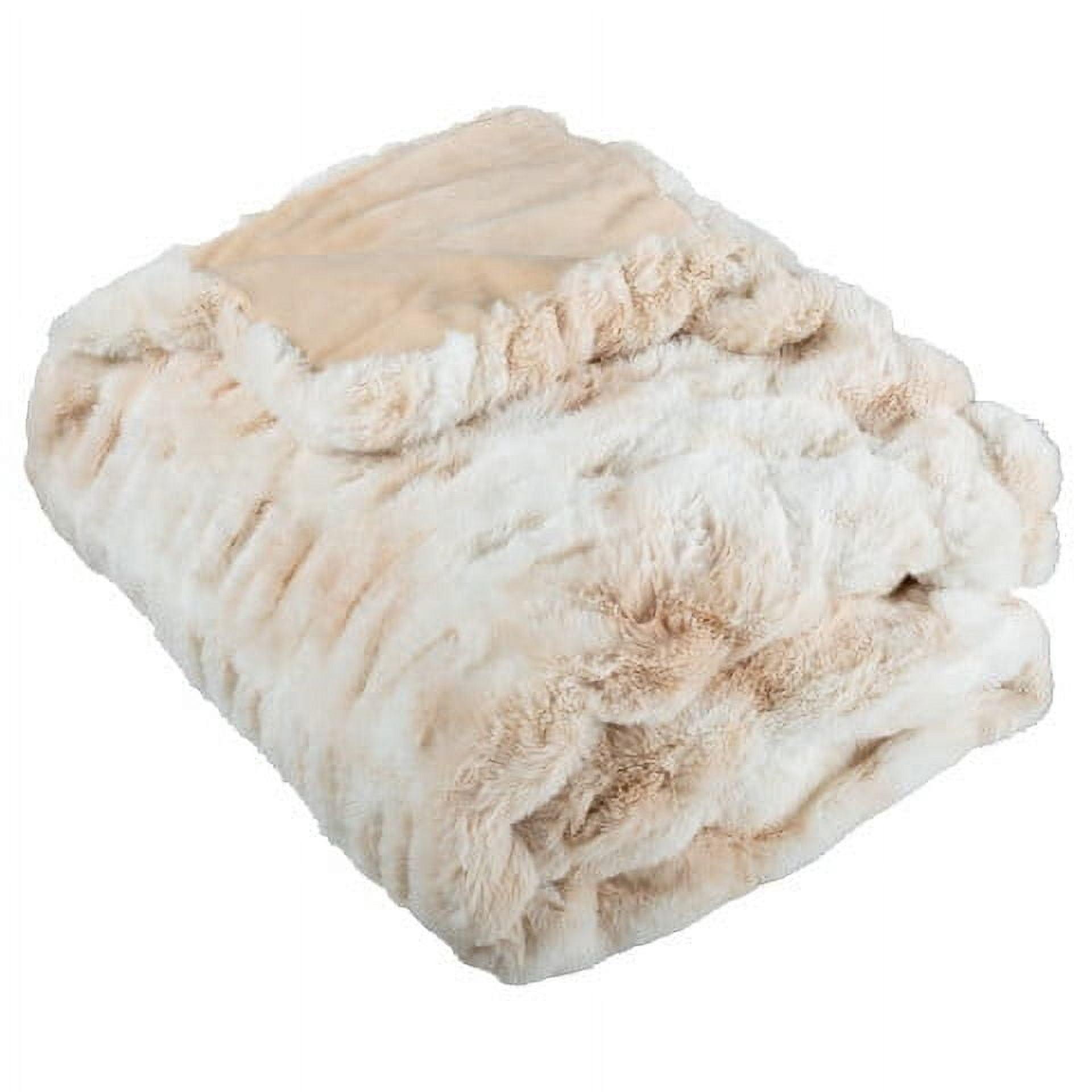 Oversized Ruched Faux Fur Blanket - 60x80-Inch Jacquard Faux Fur Queen-Size Throw for Sofas and Beds - Luxurious Bedding by Lavish Home