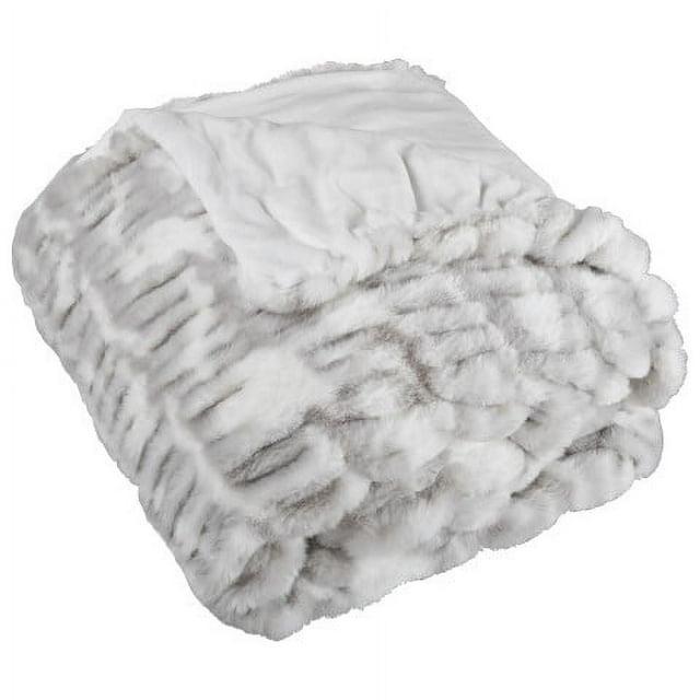 Oversized Ruched Faux Fur Blanket - 60x80-Inch Jacquard Faux Fur Queen-Size Throw for Sofas and Beds - Luxurious Bedding by Lavish Home
