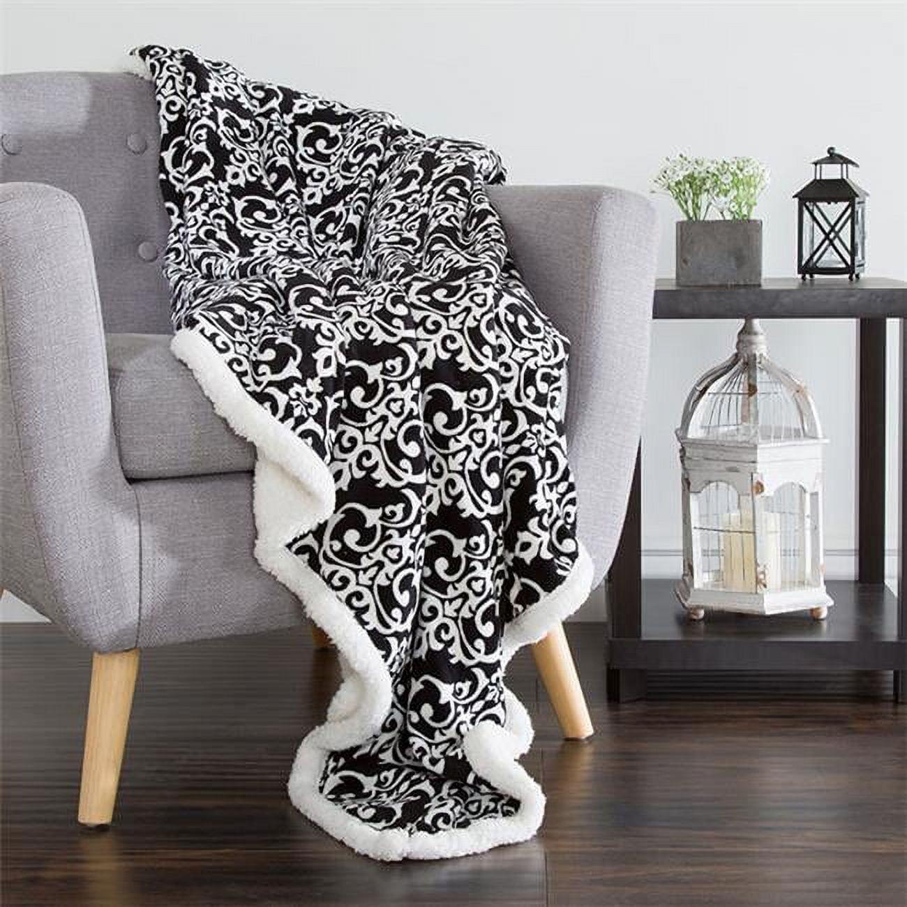 Lavish Home 61-00004-BW Fleece Sherpa Blanket Throw - Black, White