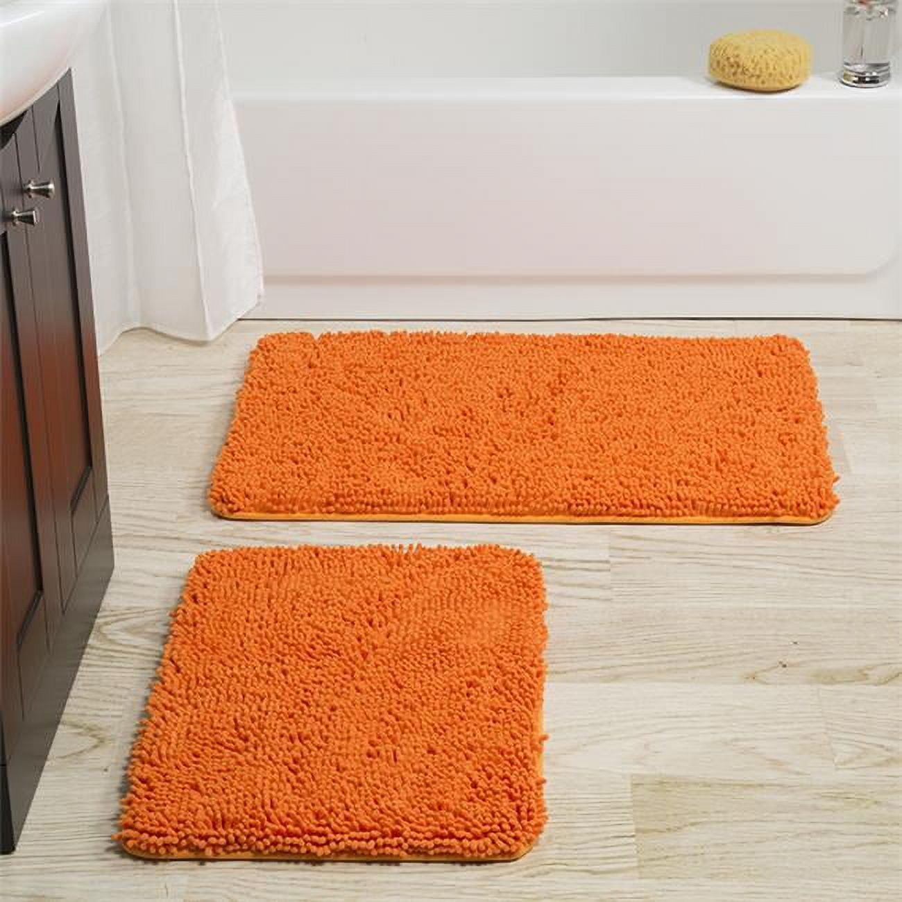 2-Piece Bathroom Rug Set – Memory Foam Bath Mats with Plush Chenille Top and Non-Slip Base – Machine Washable Bathroom Rugs by Lavish Home (Orange)