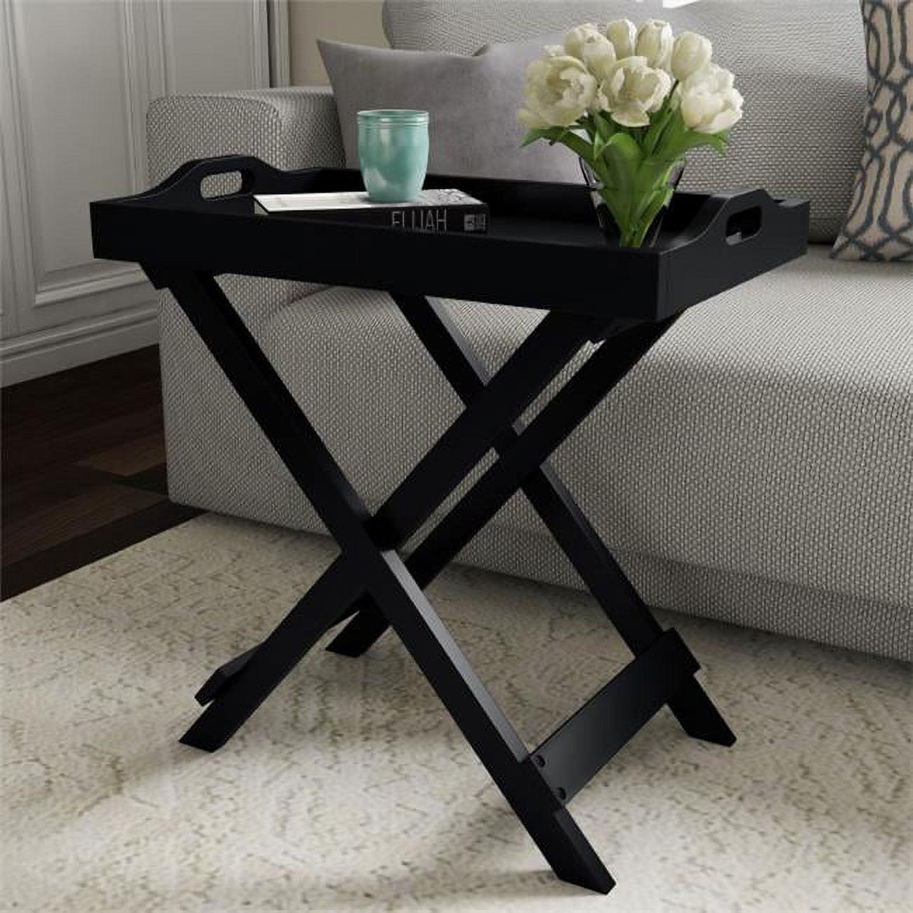 Black Folding End Table with Removable Tray Top