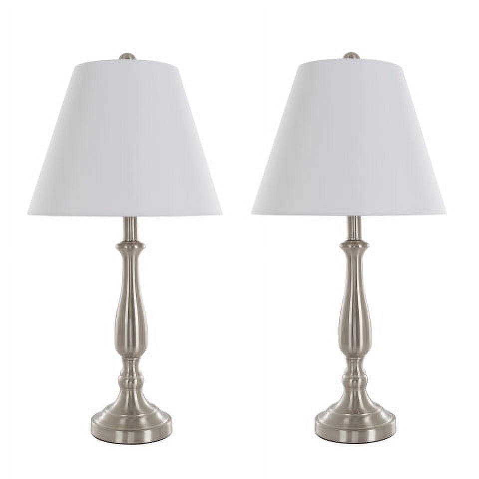 Set of 2 Brushed Steel Table Lamps with White Shades