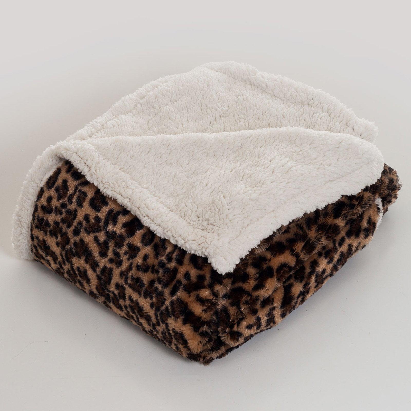 Leopard 50x60 Sherpa Fleece Blanket - Machine-Washable Reversible Throw - Fluffy Blanket