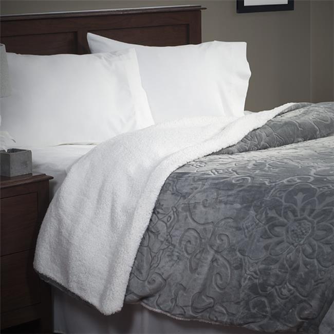 Grey Full/Queen Floral Etched Fleece Blanket with Sherpa