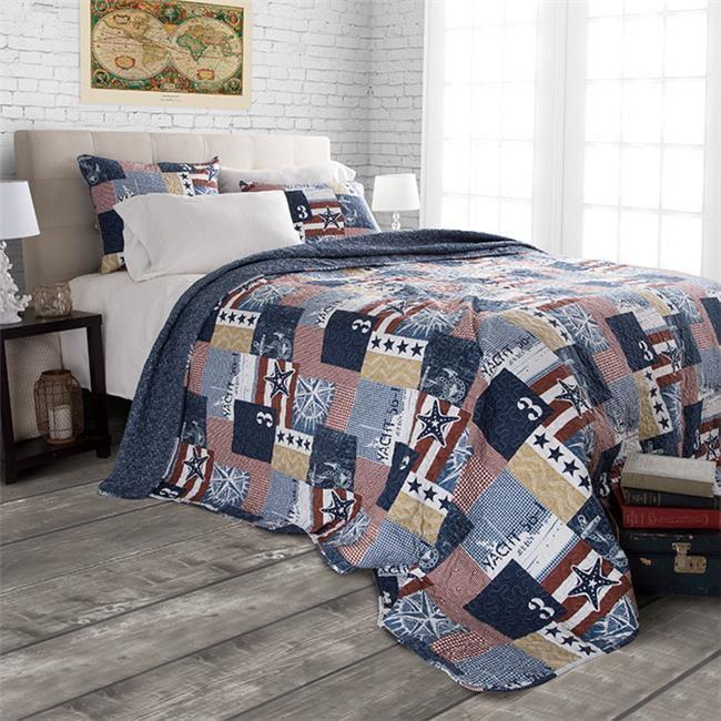 Quilt Set - Nautical Americana Patchwork Print All-Season Soft Microfiber Bedding with Pillow Sham