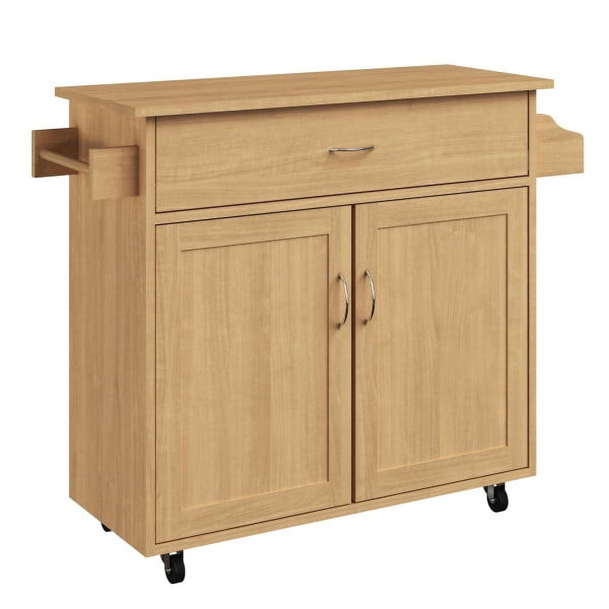 Oak Rolling Kitchen Cart with Spice Rack and Storage