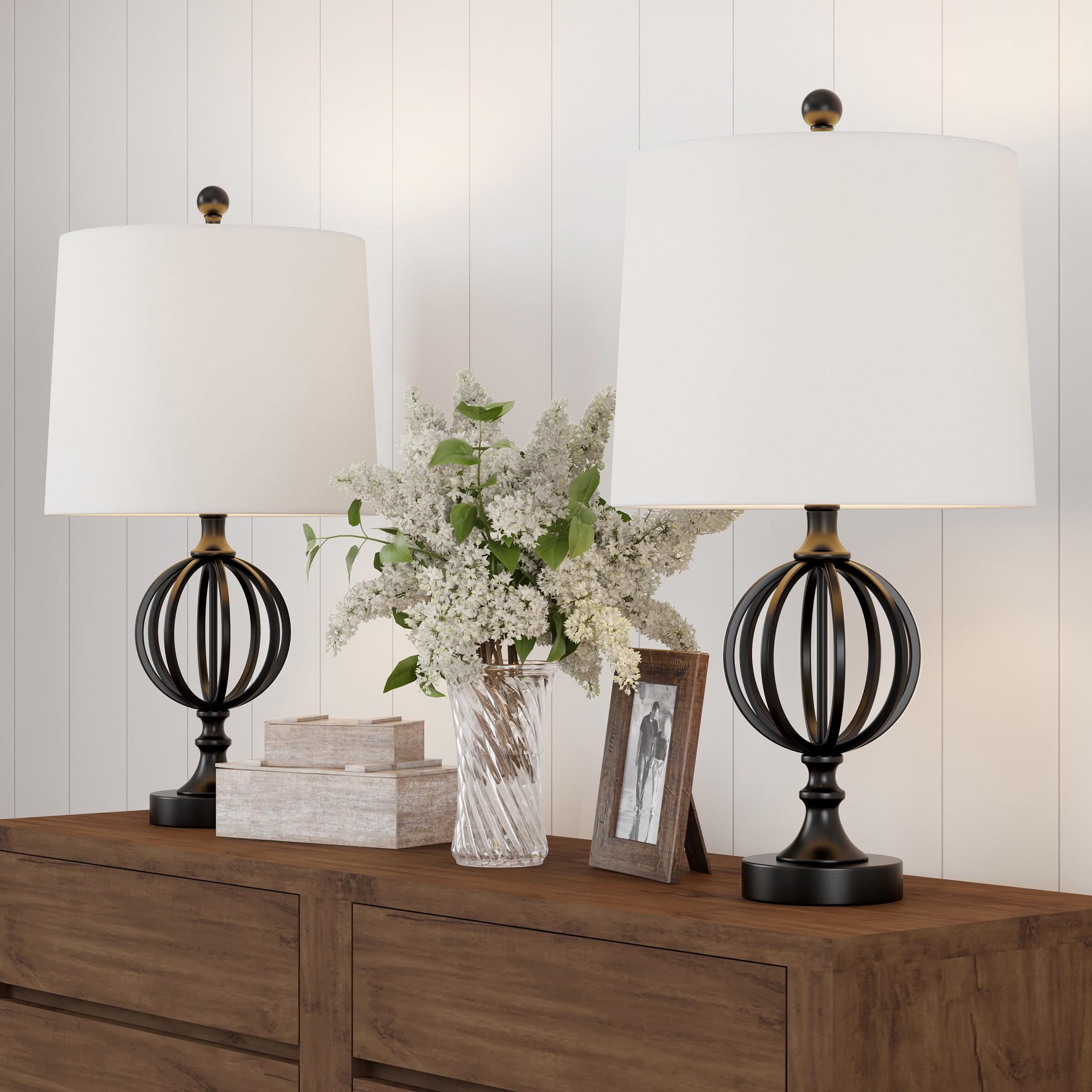 Lavish Home Set of 2 Modern Rustic Style Table Lamps, Ivory