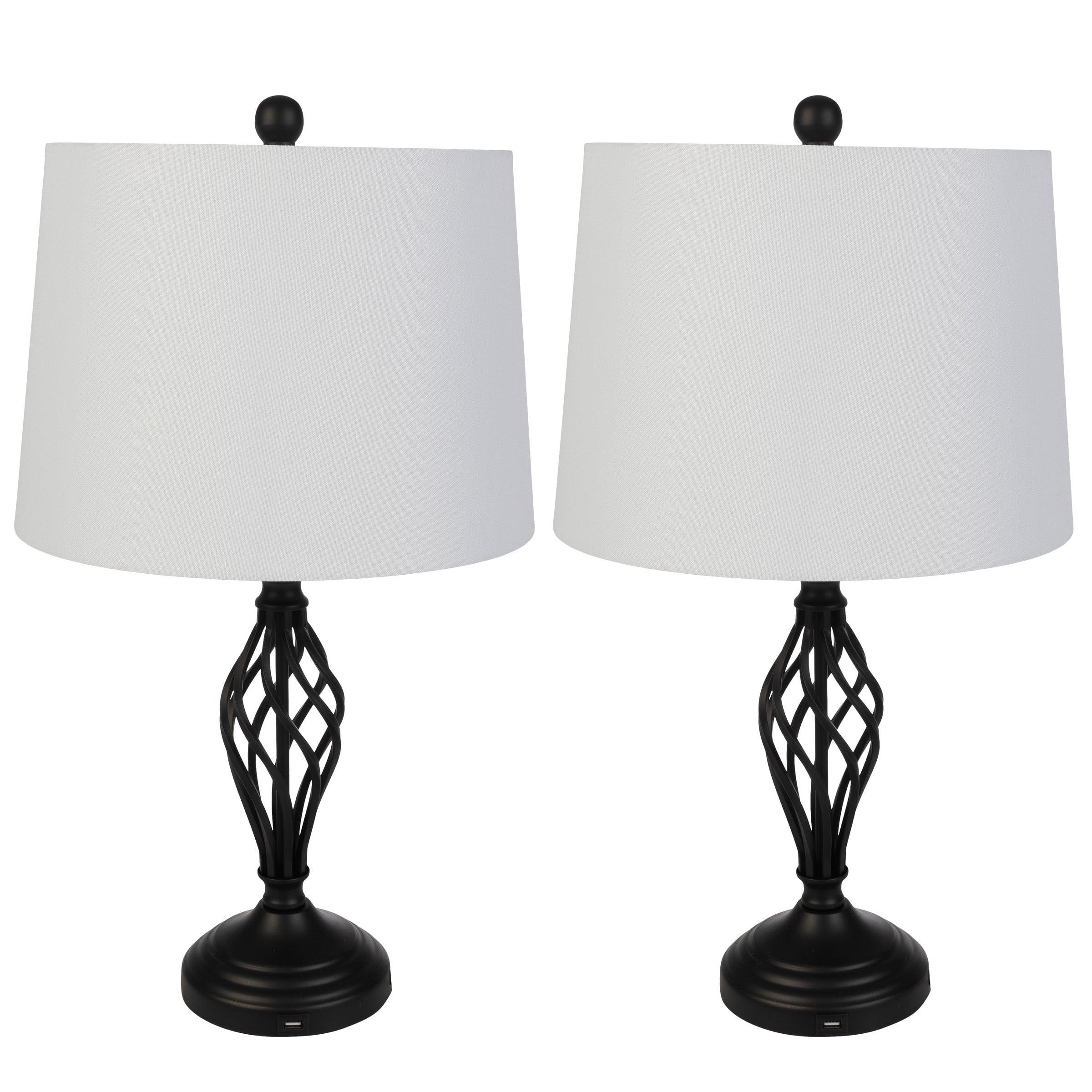 Set of 2 Black Metal Table Lamps with USB Ports