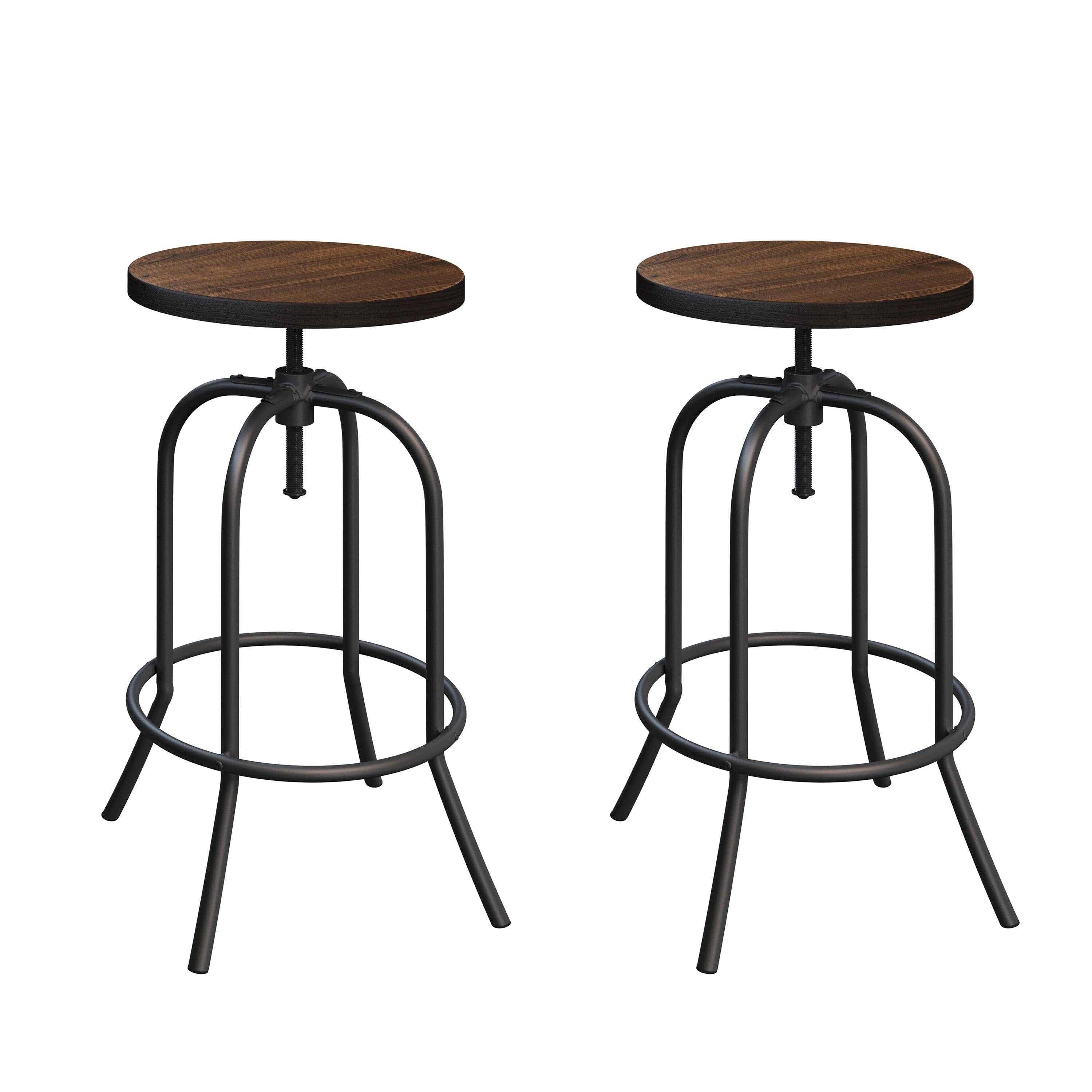 Alidis Swivel Bar Stools – 2 Adjustable Barstools for Counter or Bar Height with Round Wood Seat and Iron Tube Frame (Set of 2)